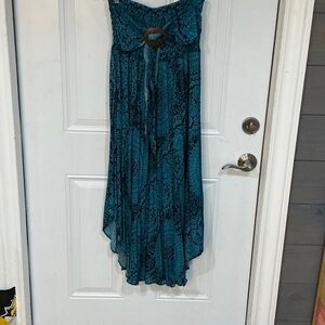 Love Turquoise green and navy blue Patterned High-Low Skirt